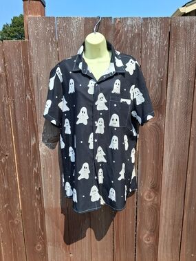 Men's Black Ghost Print Short-Sleeve Shirt